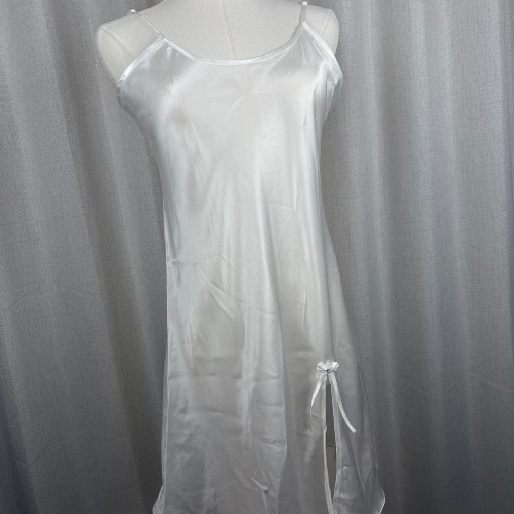 Club Turkey White Satin Slip Dress Bow Detail Bridal Lingerie Chemise Womens M